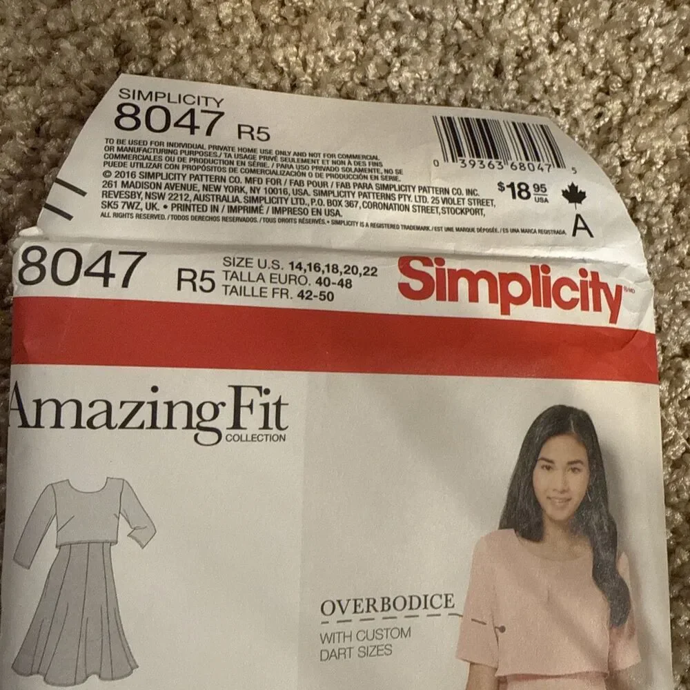 SIMPLICITY PATTERN 8047 AMAZING FIT MISSES SIZE14-22  NEW UNCUT